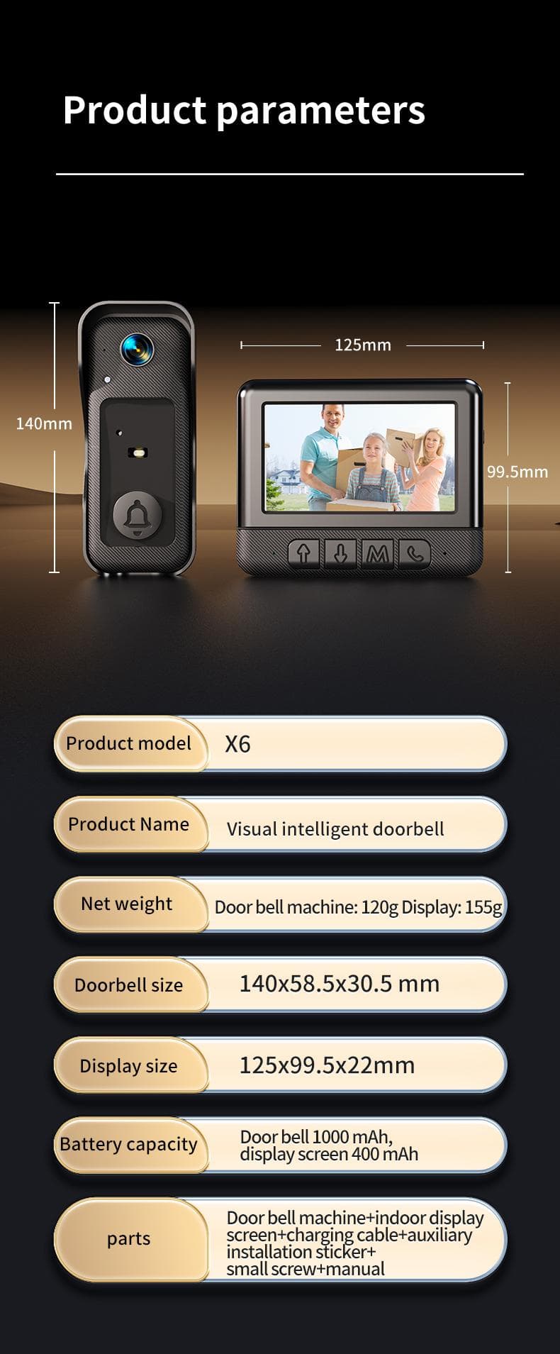 2026 Upgraded New X6-F Wireless Doorbell Camera, Rechargeable Visual Doorbell, No App, No Monthly Fees,Home Security Doorbell with Night Vision, Safety Intercom for Privacy, Alarm, Sensor,waterproof