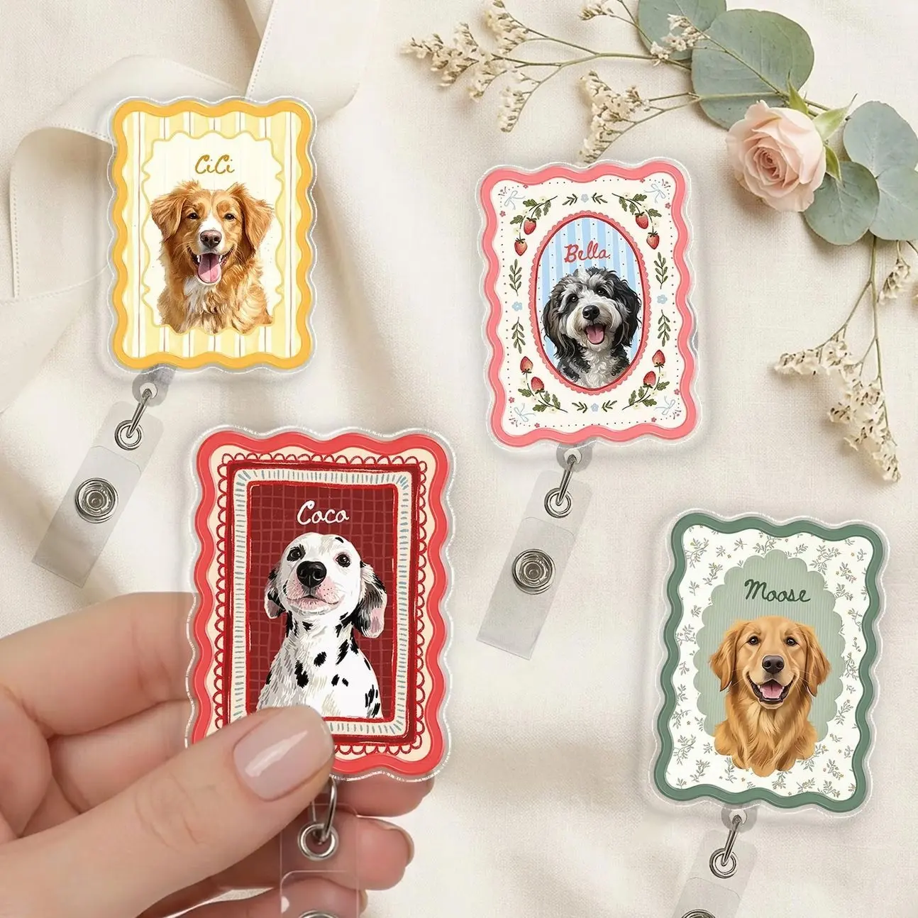Personalized Dog Badge Reel, Custom Pet Watercolor Photo Badge Reel, Nurse Badge Reel, Dog Mom Gift