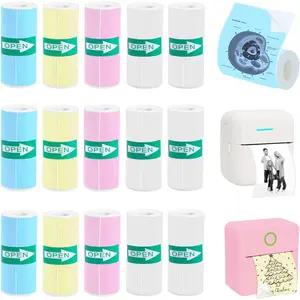 15 Rolls Thermal Sticker Paper for Mini Printer Sticker Maker, Including 9 Colored and 6 White Self-Adhesive Mini Printer Sticker Paper, 57 x 25 mm