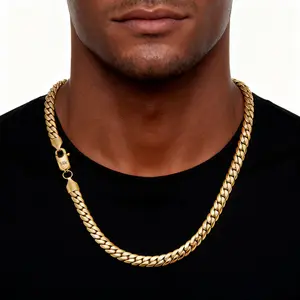 14K Gold Chain Necklace for Men, 8mm Gold Chain, Lightweight Design, 20 / 24 Inch Hip Hop Jewelry Necklace