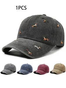 Cute Dog Embroidered Baseball Hat, Soft Vintage Casual Dad Hat, Multi-Color Sun Protection Outdoor Hat, Fitted Style, Animal Hats