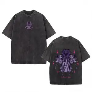 Trendy Anime Naruto Shiki Fujin Graphic T-Shirt – Vintage Washed Distressed Short Sleeve Tee, Dead Demon Consuming Seal Anime Merchandise, Japanese Streetwear, 100% Cotton, Soft Breathable Fabric, Comfortable Relaxed Fit, Perfect for Anime Fans