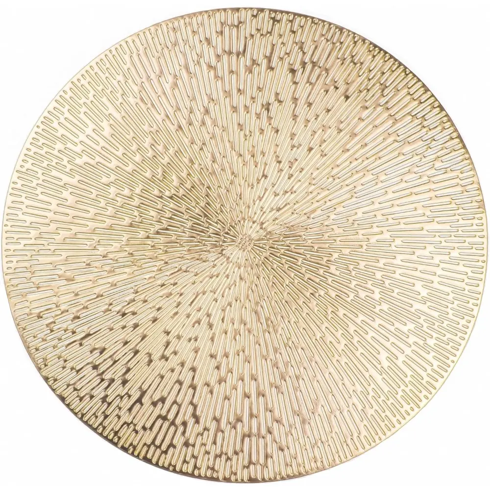 15-Inch Gold Metallic Round Vinyl Hollow Placemats & Coasters Set of 6, Washable, Wipeable, Non-Slip, Stain-Resistant, Heat-Resistant Kitchen Tableware for Wedding Party Decoration