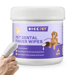 HICC PET Care Finger Wipes with Built-In Toothbrush - Coconut Oil Natural Blend Scented, No-Rinse Dog & Cat Oral Care Cleaner for Plaque Removal, Bad Breath Freshening