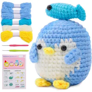Crochet Kit for Beginners, Beginner  Crochet Kit, Cute Crochet Starter Kit with Video Tutorial, Crochet Hooks, Colored Yarns, Stitch Marker Complete Crochet Set to Make Blue Penguin