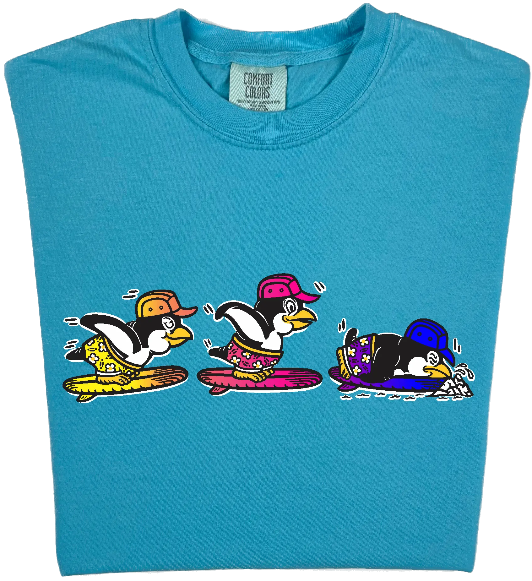 Surfing Penguins T-Shirt Casual Clothing Menswear Shortsleeve