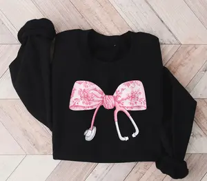 Nurse Coquette bow Sweatshirt, Retro Nurse Shirts, RN, Unisex Stethoscope Crewneck Sweatshirt, Nursing School, Nurses Week Appreciation
