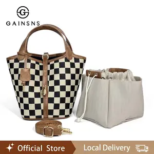 GAINSNS Checkerboard Plaid Women's Crossbody Bag, Polyester Bucket Bag for Women, Vegetable Basket Shape Satchel with Multi-Functional, Lightweight And Casual Adjustable Purse Handbags to Shopping bag and Holidays Gift, Suitable For Work, Travel