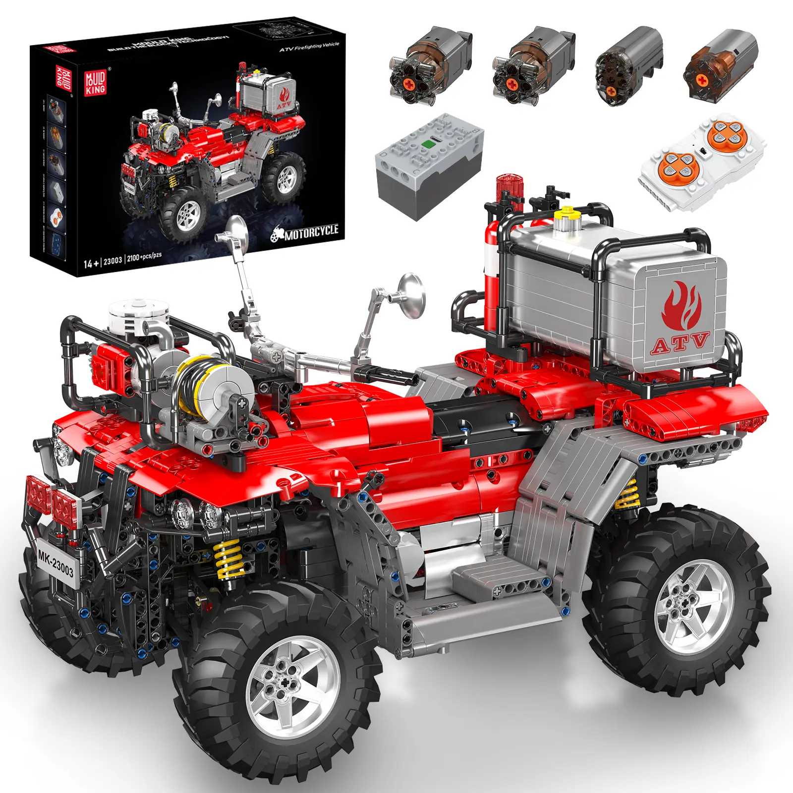 Mould King 23003 2100-Piece STEM Building Blocks Set, 4-Motor Remote Control Motorcycle & 4x4 Off-Road Rescue Vehicle STEM Construction Toy for Kids, Stem Construction Set
