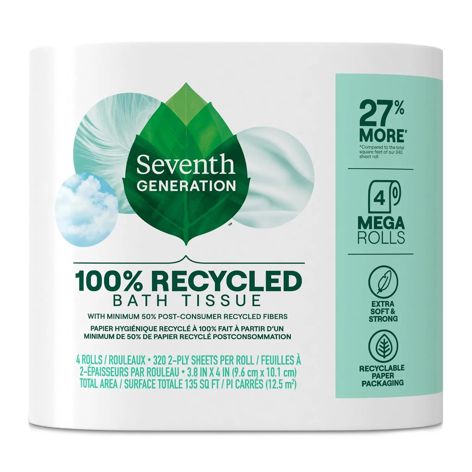 Seventh Generation Bath Tissue 4 Roll 320 Sheet, 320 CT