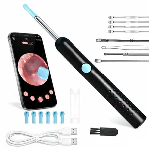Ear Wax Removal Camera Set with 6 LED Lights Connect to Phone for Clear View Reusable Silicone Heads & Stainless Steel Accessories