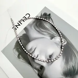 PEARLISM Freshwater Seedless Pearl Full String Necklace 40cm Teardrop Mauve-Pink Glow Elegant Stylish Jewelry-N36 for Women 4-5mm Iridescent Pearls