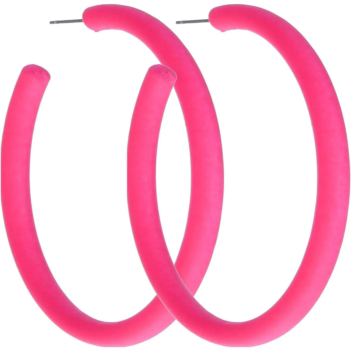 Neon Retro Acrylic Large C-Shape Hoop Earrings - 80s-90s Style, 6cm/2.36inch, Colorful Designs, Hot Pink, Lightweight Casual Costume Jewelry - Ideal for Birthday 80s Accessories, Daily, Female
