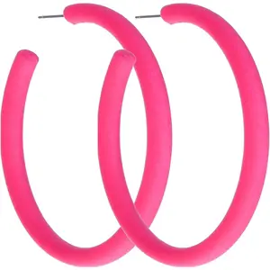 Neon Retro Acrylic Large Hoop Earrings - 80s 90s Style - Colorful Big Hoop Statement Earrings - Hot Pink - Lightweight - Perfect for 80s Accessories