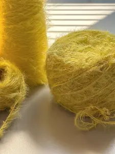 Hand-Blended Fuzzy Yarn Ball 100g Yellow Textured Mixed Fiber Yarn for Crafting and Knitting