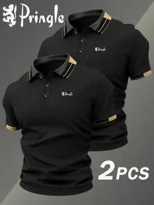 Two-Piece Hh4322 Lion Pringle Geometric Logo Print Men's Collared Shirt, Elastic Casual Breathable All-Season Comfortable High-End Polo