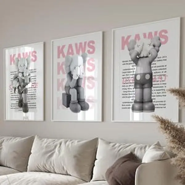 Hypebeast Poster Unframed  Set of 3 - Printable KAWS Figure Wall Art, Minimalist Urban Hypebeast Decor, Pink Hypebeast Print, Gift for Boyfriend - s1