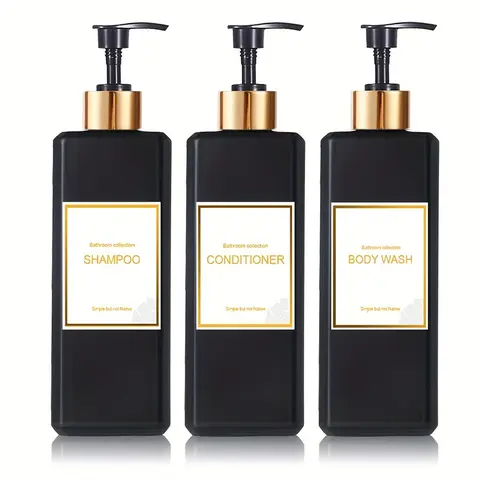 500ml Bathroom Soap Dispenser, Soap Container, Shampoo Conditioner Dispenser with Label, 3 counts/set Empty Refillable Lotion Dispensing Pump Bottle, Everything Shower Products, Summer for Gift