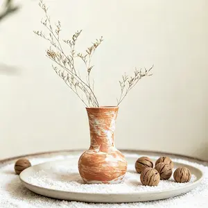 Wabi Sabi Ceramic Vase, Handmade Terracotta Textured Vase, Rustic Minimalist Flower Vase, Small Earthy Vase for Dried Flowers, Boho Home Decor for Living Room, Japanese Style Pottery Vase