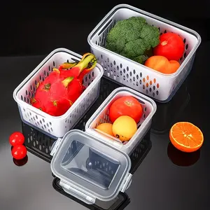 Plastic Food Storage Container Set with Drain Basket and Lid, Leak-Proof, Fridge Friendly, Reusable Multi-Purpose Kitchen Box