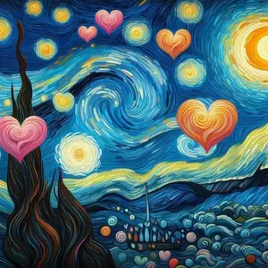 Starry Night Heart Shaped Diamond Arts Colorful Painting Kit without Frame, DIY 5D Diamond Arts Colorful Painting for Bedroom Home Wall Decor