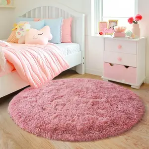 Blush Round Rug for Bedroom, Super Fluffy Circle Rugs for Baby Nursery, Furry Carpet for Children Kids Room, Cute Soft Shaggy Rug for Girls Home Decor, Fuzzy Plush Carpets for Dorm