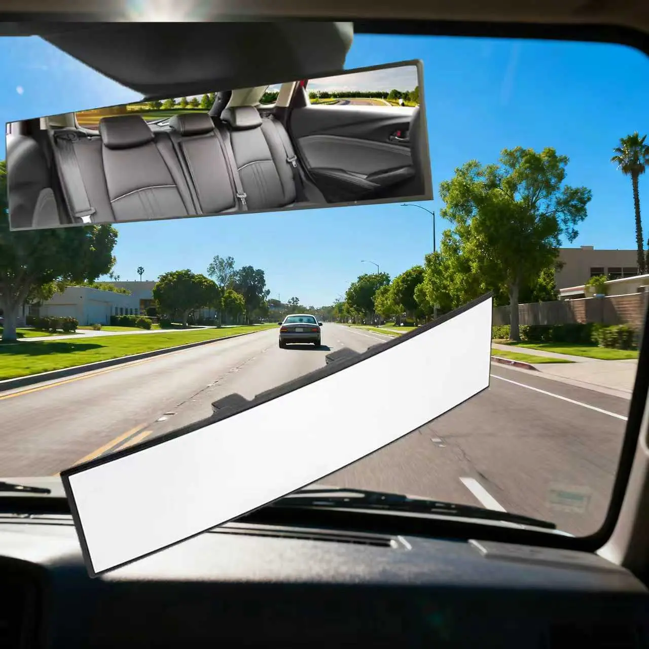 Universal Clip-On Rearview Mirror - 11.8 in Wide View Convex Glass, 11.8 Inch Glare Reduction HD Auto Interior Accessory for SUV, Truck (Rearviewmirror Replacement Part)