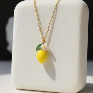 Chic Gorgeous Jewelry Squeeze The Day 3D Lemon Spring Summer Necklace Fun Quirky Pendant for Women's Fashion Lightweight & Fun Design 16 Inches Long