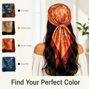 FEITAI Women's Vintage Printed Satin Head Scarf - Square Silk Wrap for Neck