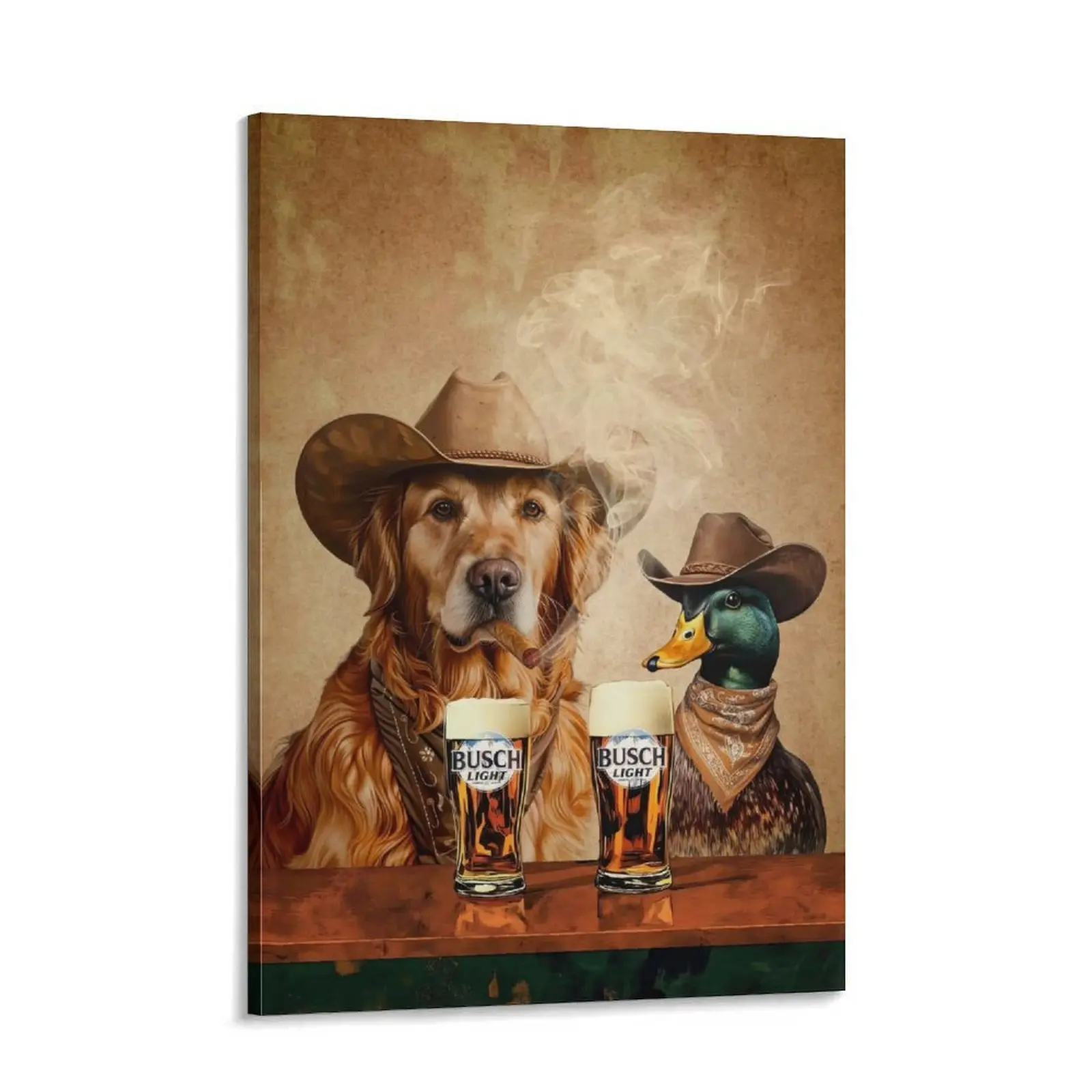 Busch Beer Vintage Western Scene Wall Decor Poster - Vibrant Dog and Duck Bohemian Home Supplies Art Print for Home, Bar Decoration