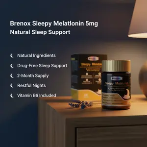 Brenox Sleepy Melatonin 5mg + Vitamin B6 - Natural Ingredients - Drug-Free Sleep Support 60 Tablets 2-Month Supply for Restful Nights - Dietary, Healthcare Supplement Fitness Edible