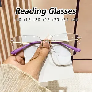 Women's Metal Square Frameless Reading Glasses, Rimless Eyeglasses, Vintage Elegant Luxury Fashion Eyewear, Stylish Anti-Fog Readers for Daily Use