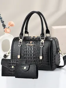 Women's Crocodile Pattern Satchel Bag, Fashionable PU Leather Shoulder Bag, Casual All-Season Stylish Crossbody Bag for Shopping and Travel