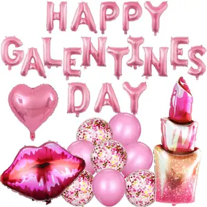 29pcs Galentines Day Decorations Balloons Set Include 16 inch Happy Galentines Day,Lip,Heart Shape,Lipstick Shape Foil Balloons and Latex Balloons for Party