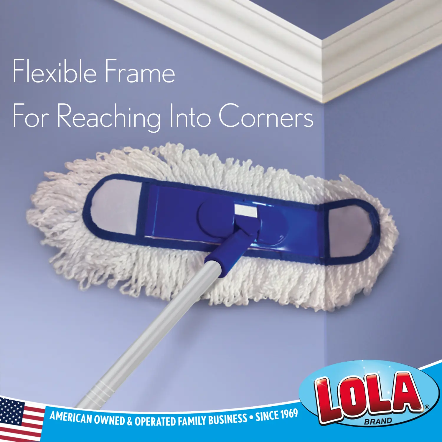 Lola Flexible Dust Mop for Home Cleaning - Lightweight Aluminium-Frame Tool with Rotatable Rayon Fibers Head, Refillable Mop Head, and Plastic Components