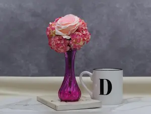 Blush Beauty, Hydrangeas, and Pink Roses, in a Stylish Purple Vase artificial flower arrangement