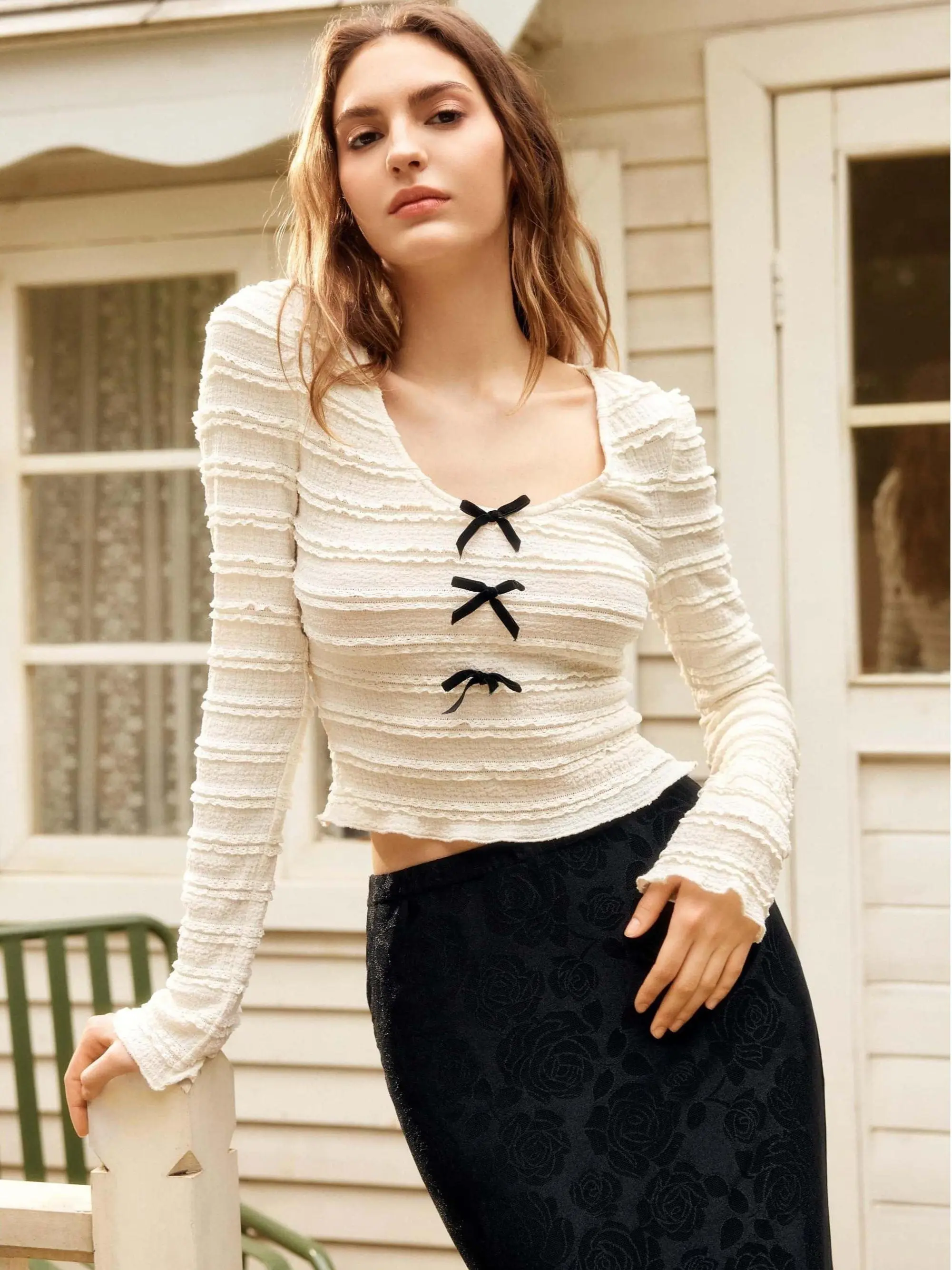 Hedy Ribbon Lace Beige Top