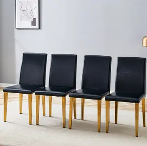 Modern Dining Chairs Set of 4, Black PU Leather Parsons Dining Chairs, Upholstered Dining Room Chairs with Golden Metal Legs, Armless High Back Chairs for Dining Room, Kitchen