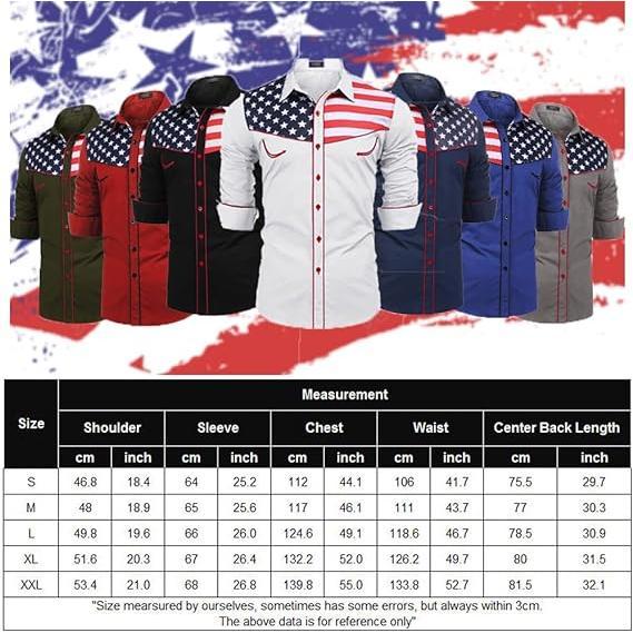 COOFANDY Men's Casual American Flag Button Down Shirts Slim Fit Long Sleeve Shirt Menswear Apparel Costume Cowboy Costume Cowboy Longsleeves Tops