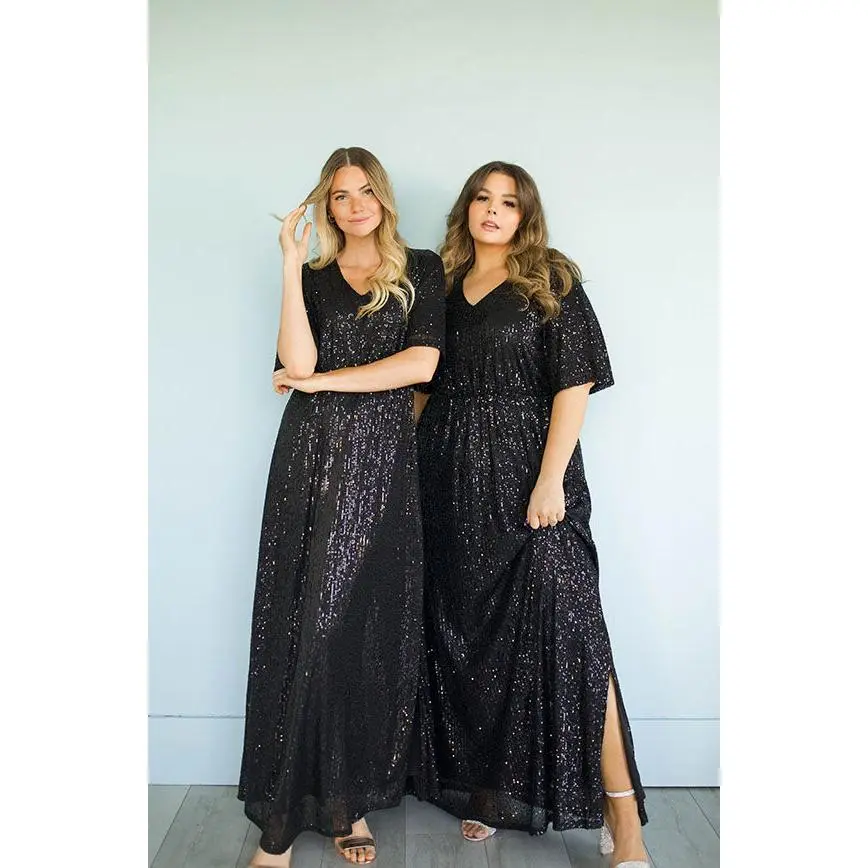 Daphne Black Sequin Gown - DM Exclusive - Maternity Friendly - Restocked