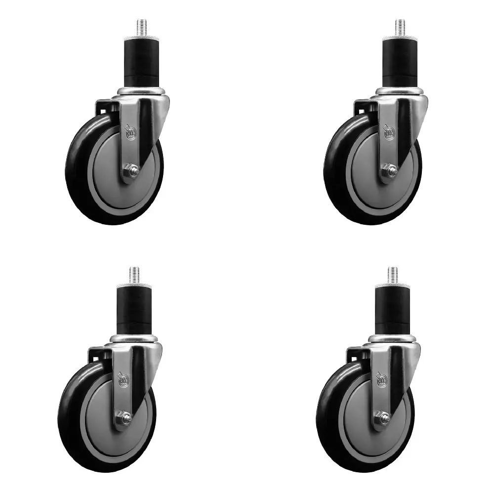212 MAIN Heavy Duty Polyurethane Swivel Casters (Set of 4) - 5 in. Black, 1.75 in. Expanding Stems, Round/Square Tube Compatible, 350 lbs Per Caster, SCC-EX20S514-PPUB-BLK-134-4 Model, for Work Tables, Table Legs, Furniture Moving Wheel, Shop Projects