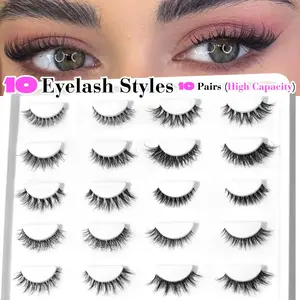 GROINNEYA 10 Pairs Angel Lashes Assorted Styles False Eyelashes Natural Look Fake Eyelashes Fluffy Airy Lashes Wispy Soft Faux Mink Lashes With Transparent Band,Invisible,Reusable,Perfect For Any Occasion,Vacation,Gift,Summerwins