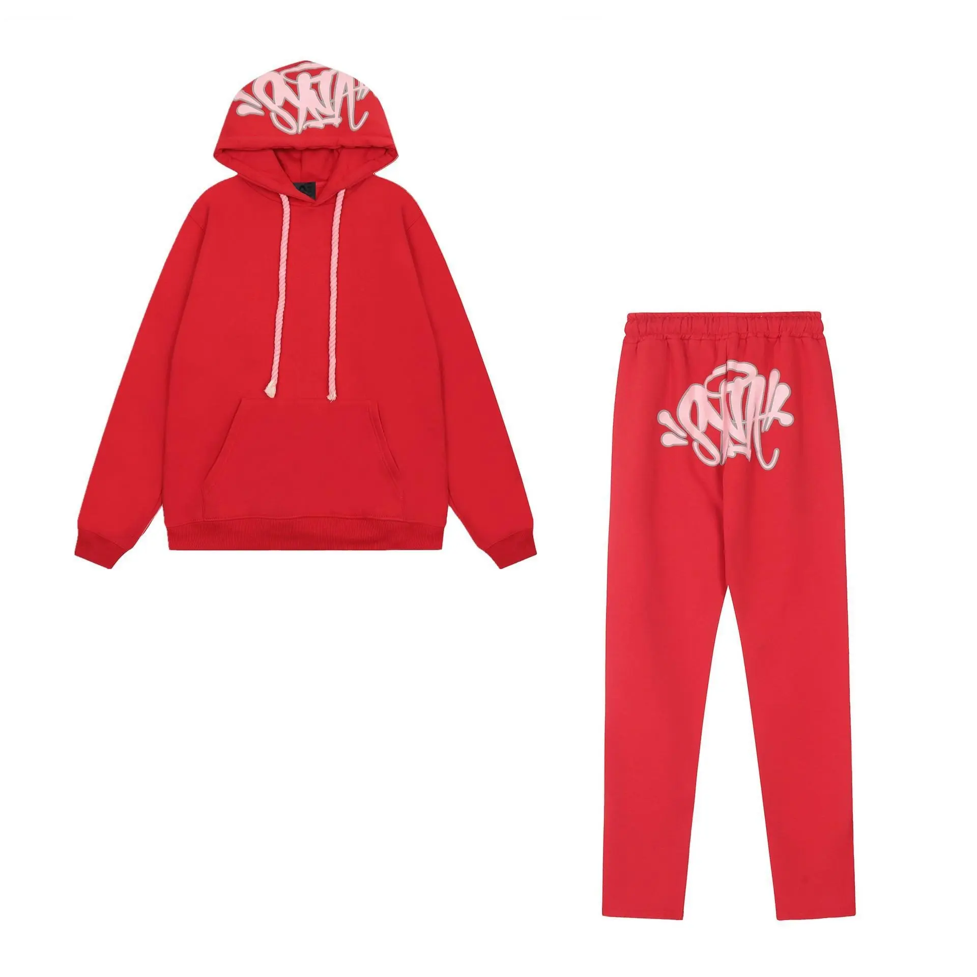 Unisex Y2K Hip Hop 2-Piece Oversized Tracksuit - Hoodie and Cuffed Sweatpants Set, Loose Casual Streetwear for Men Women