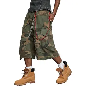 WDIRARA Men's Camo Cargo Denim Shorts Baggy Jorts Ripped Wide Leg Capri Jeans Streetwear