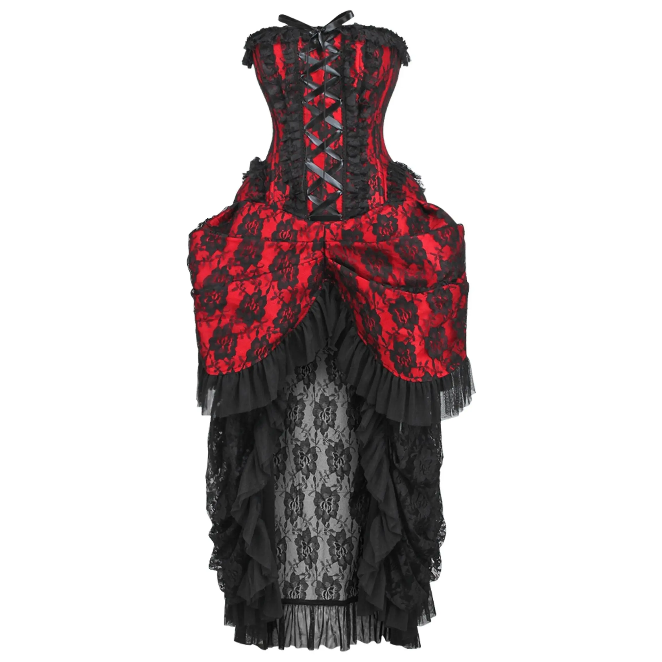 LIMITED EDITION Top Drawer Steel Boned Red w/Black Lace Bustle Corset Dress