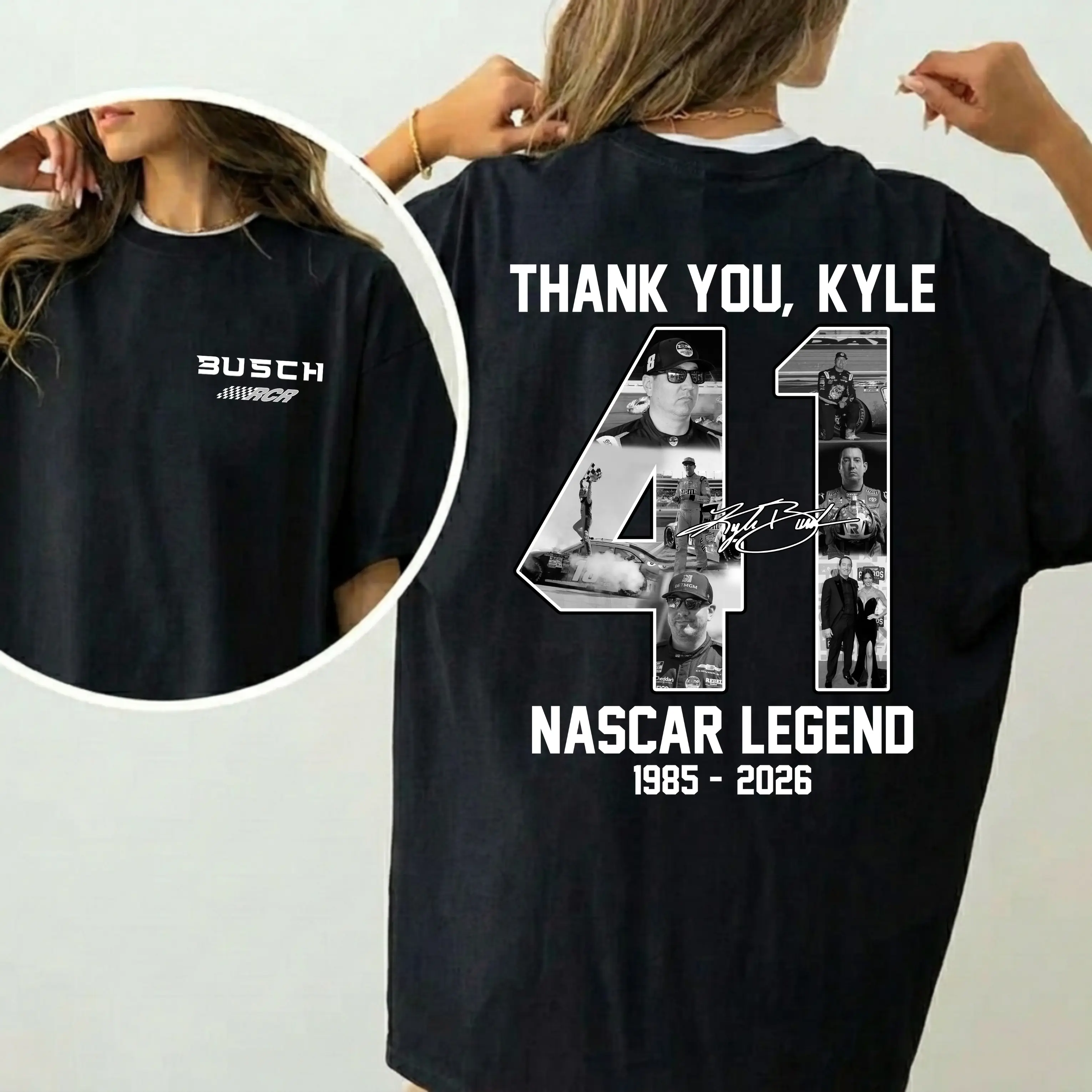 Kyle Busch Tribute Nascar Tee - Casual Round Neck 41 Legend Racing Fan Vintage Sports Top, Thank You Apparel