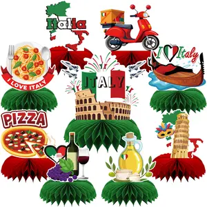 9 PCS Italian Themed Party Centerpieces Decorations, Italian Party Decorations Honeycomb Centerpieces for Tables, Flag Red White and Green Italian Birthday Party Supplies, Carnevale Di Venezia Party Decorations