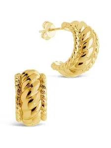 Sterling Forever Kalina Quilted Huggie Hoop Earrings – 14K Gold Plated Chunky Huggie Hoops for Women – Elegant Quilted Design with Post Back Closure.