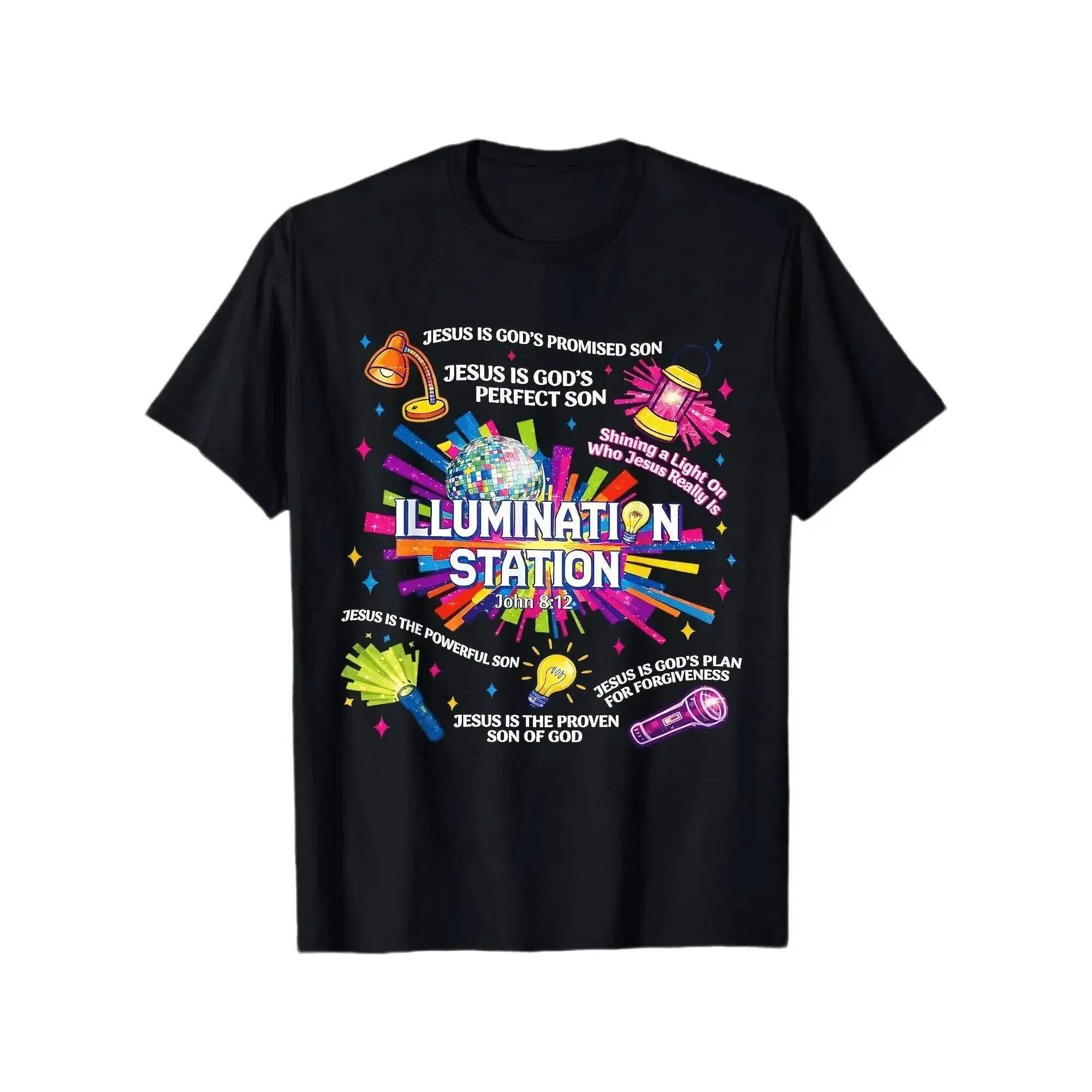 Vintage Unisex Oversized Crewneck T Shirt Christian Jesus Light Illumination Graphic 100 Percent Breathable Cotton Relaxed Short Sleeve Casual Trendy Streetwear Summer Daily Outfit Apparel For Men And Women