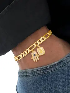 Men's Stainless Steel Letter Pendant Bracelet, Figueira Chain, Casual Fashion Jewelry for All Occasions, Fashionable Bracelet